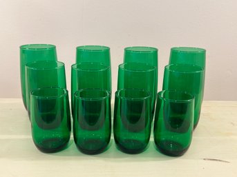 Vintage Anchor Hocking Roly Poly Forest Green Drinking Glasses - Set Of 12