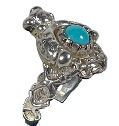 Sterling Silver Signed Turquoise Ring Fancy Setting