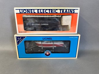 NIB Lionel Trains:  Steam Tender & Lionel Lines Flat Car With Boat, 6-16673 & 6-26078