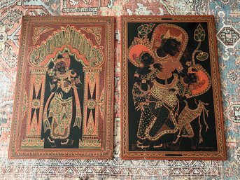Pair Of Lacquered Wood Panels Bali Look - Signed Pagan Kyaw Win October 1975  24' X 36'