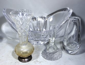 Lot Orrefors Crystal Large Bowl And Vase, Sterling Silver Based Cut Glass Vase And Perfume