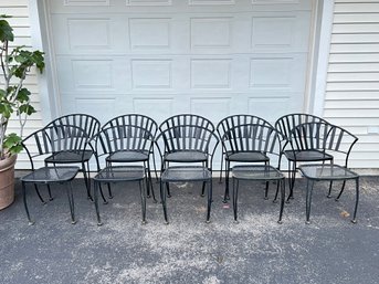 Set Of 10 Matching Iron Barrel Back Outdoor Chairs