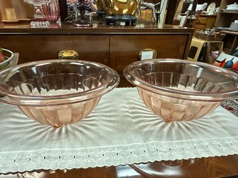 Pair Of Pink Vintage Depression Glass  Footed Mixing Bowls