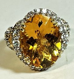 Large Gold Over Sterling Silver Ladies Dinner Cocktail Ring Citrine And Spinel Size 7