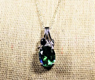 Contemporary Sterling Silver Gemstone Pendant Necklace Tourmaline Garnet 20'