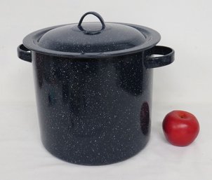 Approx 10-12 Quart Blue/Black Speckled Granite Covered Pot - Clams, A Lobster, Chili, Etc....