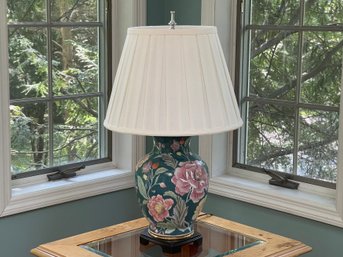 Porcelain Floral Ginger Jar Table Lamp With Empire Pleated Shade