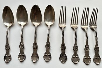 Set Of 8 Vintage Sterling Silver Large Forks & Spoons