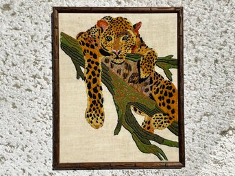 A Vintage 1970's Tufted Tiger In Faux Bamboo Frame