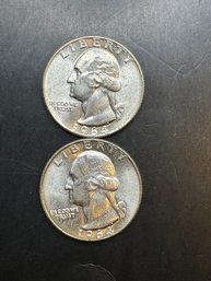 2 1964-D Uncirculated Washington Silver Quarters