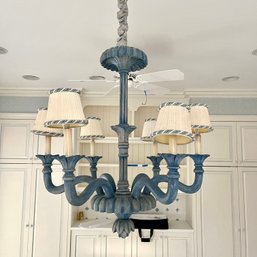 A Whimsical Blue Chandelier With Shades - Kitchen