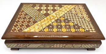 New In Box Japanese Hakone Marquetry Wood Musical Jewelry Box With Red Velvet Interior