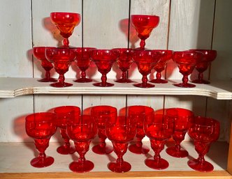 Vintage Set Of Ruby Red Goblets - Set Of  20 Glasses