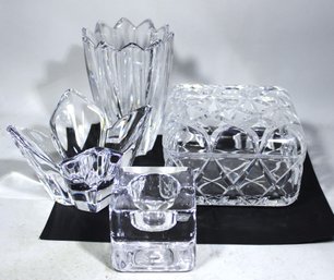 Lot Four Pieces Fine Crystal Incl. Table Box And Large Orrefors Vase