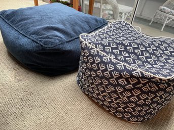 Two Blue Toned Fabric Puffs