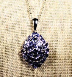 Contemporary Sterling Silver Chain Necklace Gemstone Pendant Tanzanite