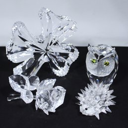 Lot Three Pieces Swarovski Crystal And 1 Waterford Cut Crystal Shamrock