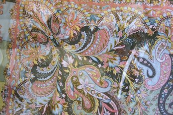 Very Fine ETRO Italian Designer Silk Scarf In Light Blue/peach Paisley