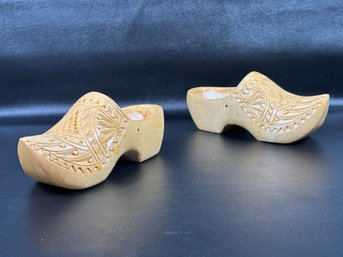 A Pair Of Authentic Vintage Dutch Clogs In Hand-Carved Wood