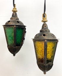 A Pair Of Stained Glass Moroccan Pendant Lanterns