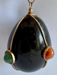 Large Natural Stone Pendant With 18K Gold Wire & Loop
