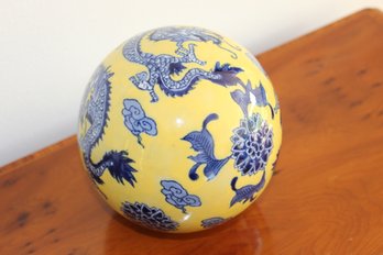 6 Inch Chinese Globe Yellow With Blue Dragons