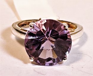 Sterling Silver And Genuine Amethyst Large Solitaire Ring Size 6