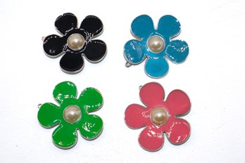 4 Beautiful Vintage Enamel Hair Clips