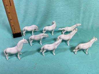 8 Vintage Blanc De Chine White China Porcelain Horse Figurines