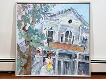 A Vintage Oil On Canvas - Victorian House And Girls