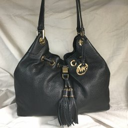 Basically Brand New MICHAEL KORS Black Leather Purse - With Brass MK And Tassel - Might Actually BE New