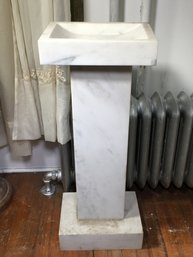 Fantastic Vintage White Carerra Marble Holy Water Font / Pedestal From Church On Upper West Side Of NYC