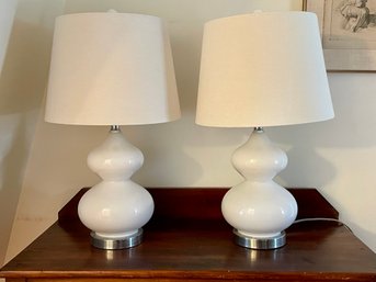 Pair Of Safavieh Double Gourd Glass And Chrome Base Table Lamps