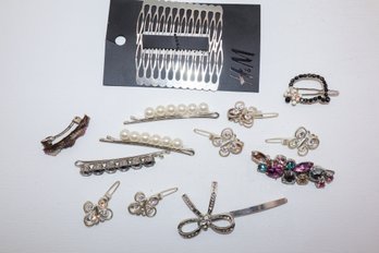 Large Lot Of Hair Clips W/ Beautiful Stones