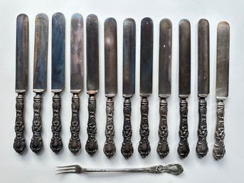 12 Antique 1835  Wallace Silver Plated Knives & Lemon Fork