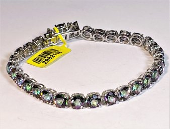 Fine Sterling Silver Multi Colored Gemstone Bracelet 925 Measures 8' Long