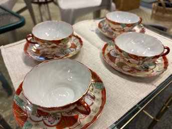 Set Of 4 Japanese Tea Cups And Saucers