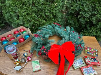 Light Up Wreath, Yankee Candle & Vintage Ornaments