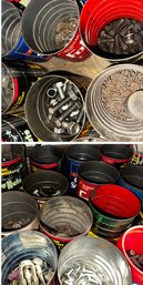 Large Lot Of Vintage Coffee Cans Filled With Nuts & Bolts & More!