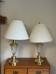 Pair Of Glass & Brass Table Lamps
