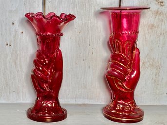 Pair Of Fenton French Glass Liberty Hand Vases