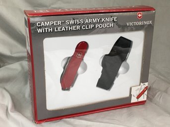 Great Stocking Stuffer VICTORINOX Brand New CAMPER Model - Swiss Army Knife And Leather Clip Pouch - NICE !
