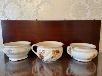 Trio Of Antique Victorian Earthenware Handled Bowls/Potties.