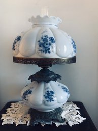 Victorian Blue And White Floral Hurricane Table Lamp