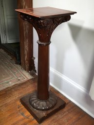 Beautiful Antique All Hand Carved Mahogany Pedestal / Plant Stand - Many Uses - Very Nice Condition  - Nice !