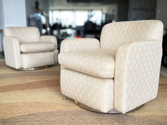 A Pair Of Fabulous Vintage Swivel Club Chairs, C. 1980's - Pristine Condition!