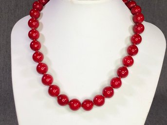 Wonderful Red Coral Bead Necklace - Measures 18' Long - Silver Plated Clasp - Very Nice Brand New Piece !