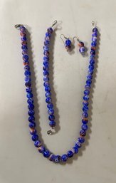Beautiful Lapis Lazuli Bead Bracelet, Necklace And Earrings. DS - A4