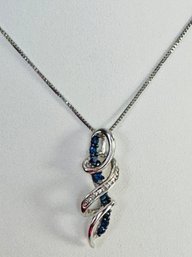 SIGNED SUN STERLING SILVER BLUE SAPPHIRE AND DIAMOND ACCENT NECKLACE