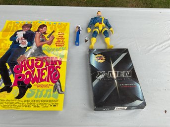 Vintage Toy Lot- Cyclops, 2 Face Pez, Austin Powers Movie Poster, X Men Game